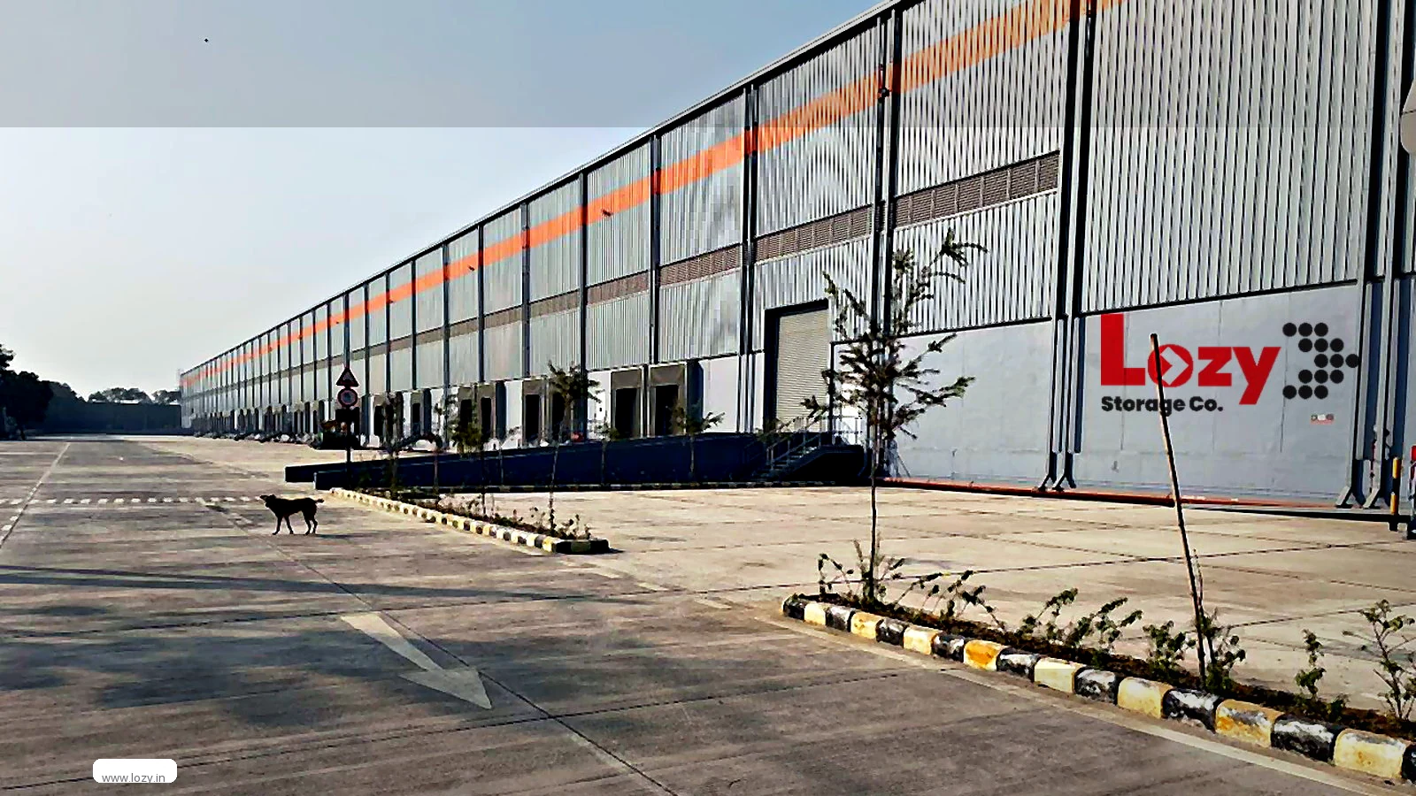 Racked warehouse interior at a Lozy facility in the Manesar belt, Delhi NCR, with pallets stored on selective racking and a loading face at the far end