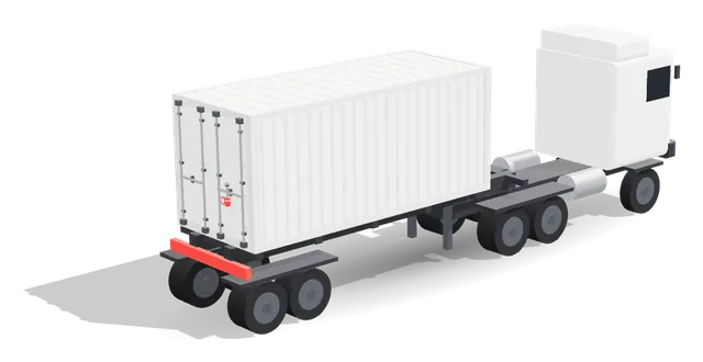 Truck and trailer carrying a sealed container